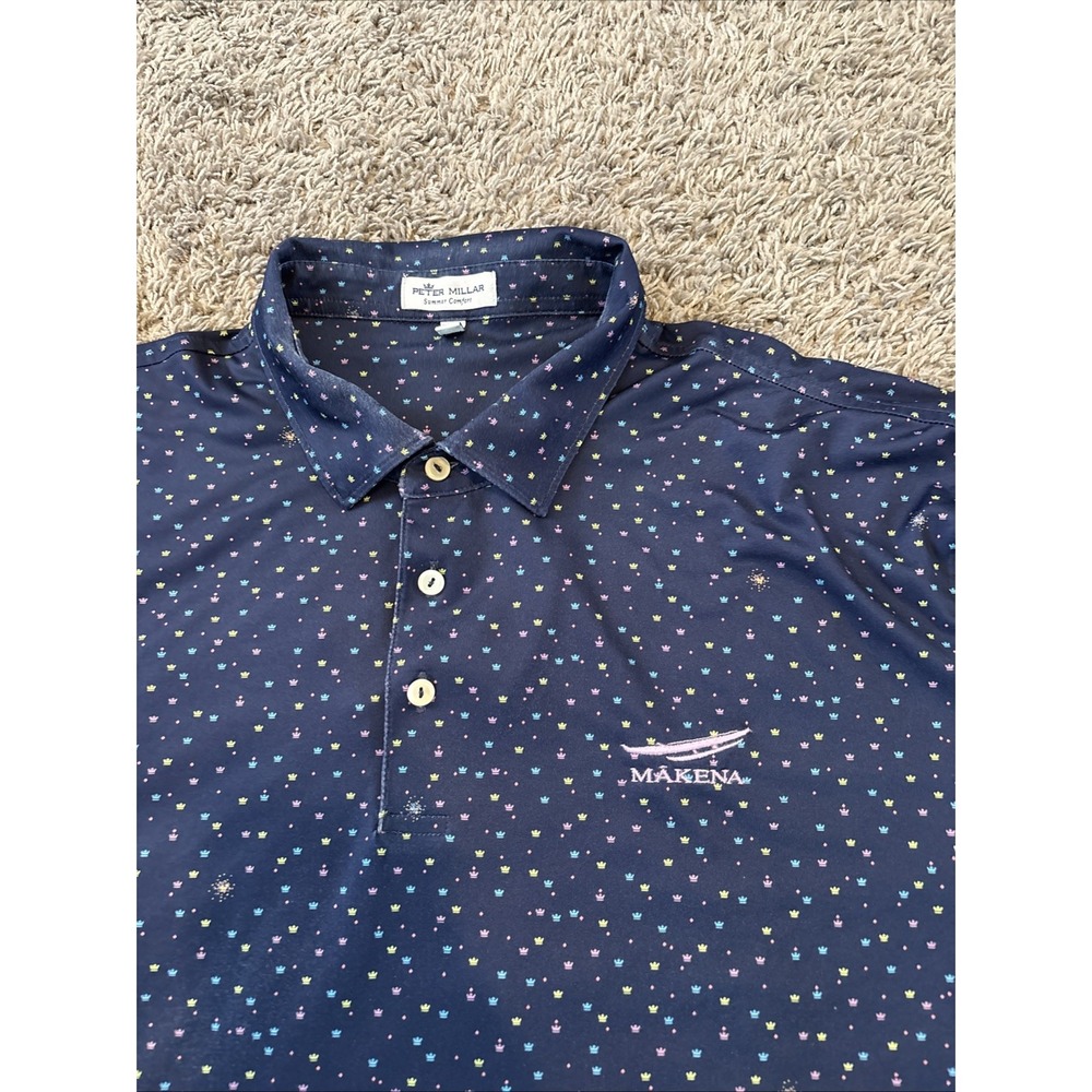 Peter Millar Summer Comfort Mens XL Crown AOP Polo Golf Shirt Stretch Preppy